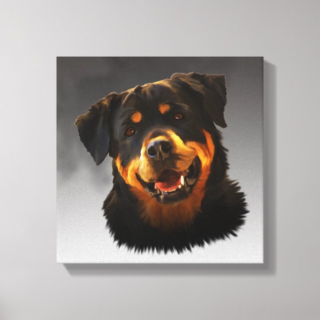 Toile Cute Rottweiler Dog Water Couleur Art Portrait (Recto)