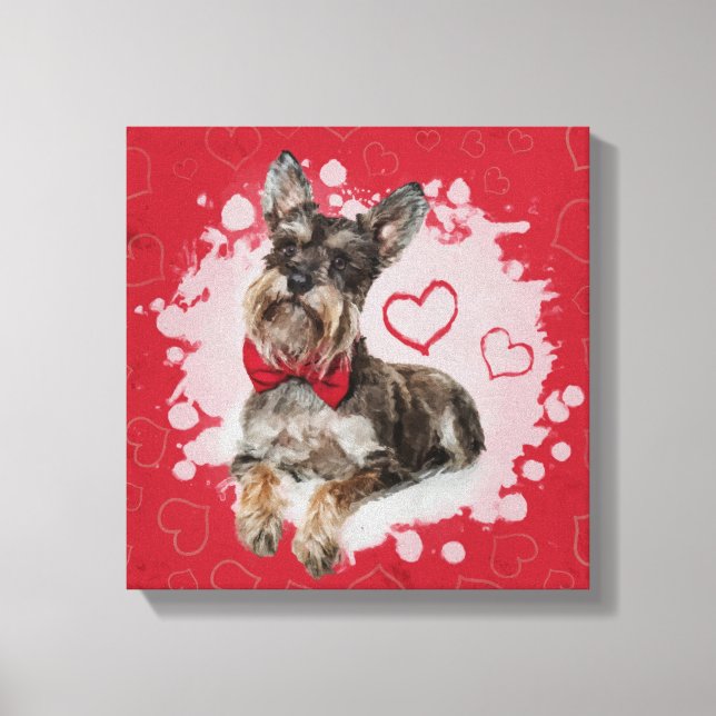 Toile Cute Schnauzer sur le Motif des coeurs (Recto)