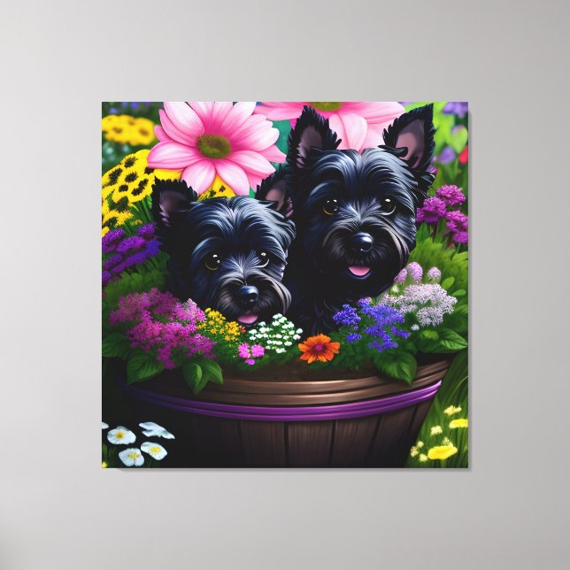 Toile Cute Scottie Terrier Puppies dans un panier 9 (Recto)