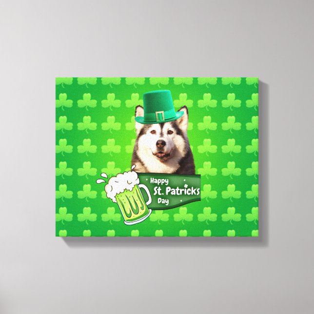 Toile Cute Siberian Husky Chien Casquette St. Patrick's  (Recto)