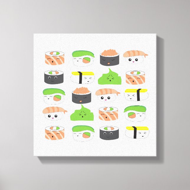 Toile Cute Sushi Illustration variété Kawaii style (Recto)