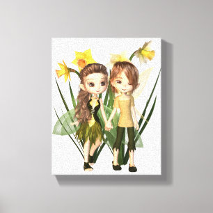 Toile Cute Toon Daffodil Fairy Boy and Girl