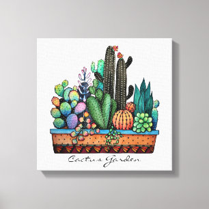 Toile Cute Watercolor Cactus Garden