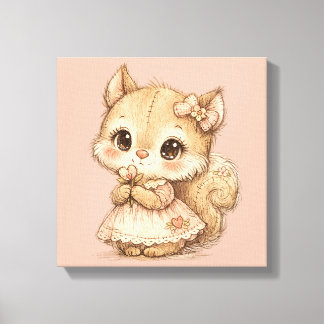 Toile Cute Whimsical Watercolor Animal 