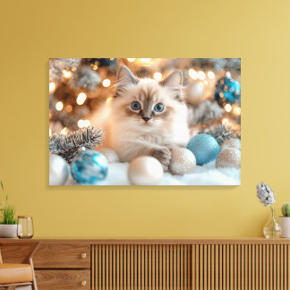 Toile Cute White Kitten fête Noël