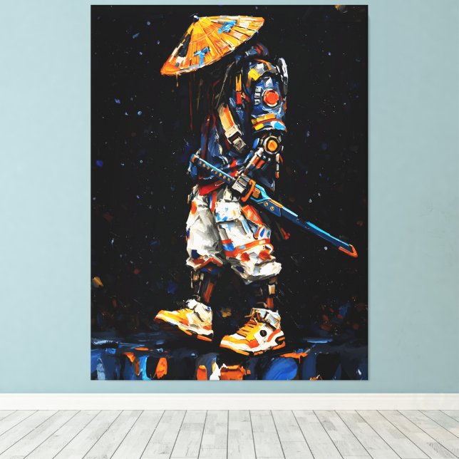 Toile Cyber Ninja Palette Knife Neon Orange Impasto (Insitu (Plancher de Bois))