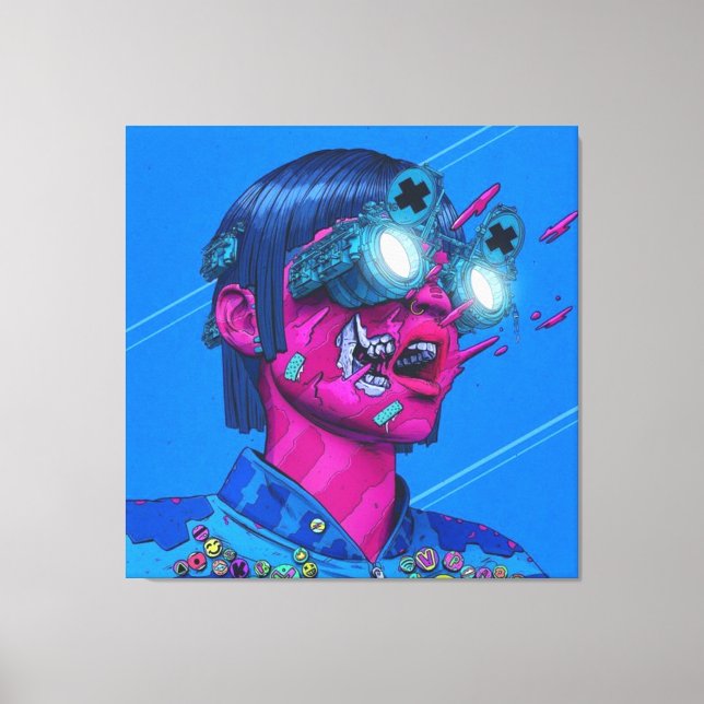 Toile cyberpunk, anime, manga, acide, cyber, art, (Recto)