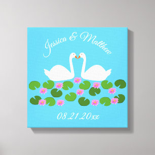 Toile Cygnes blancs et nénuphars Mariage Personnalisé