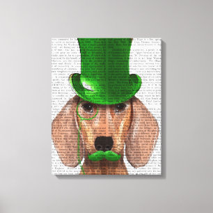Toile Dachshund avec chapeau vert et moustache