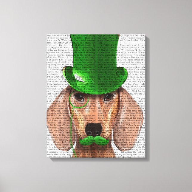 Toile Dachshund avec chapeau vert et moustache (Recto)