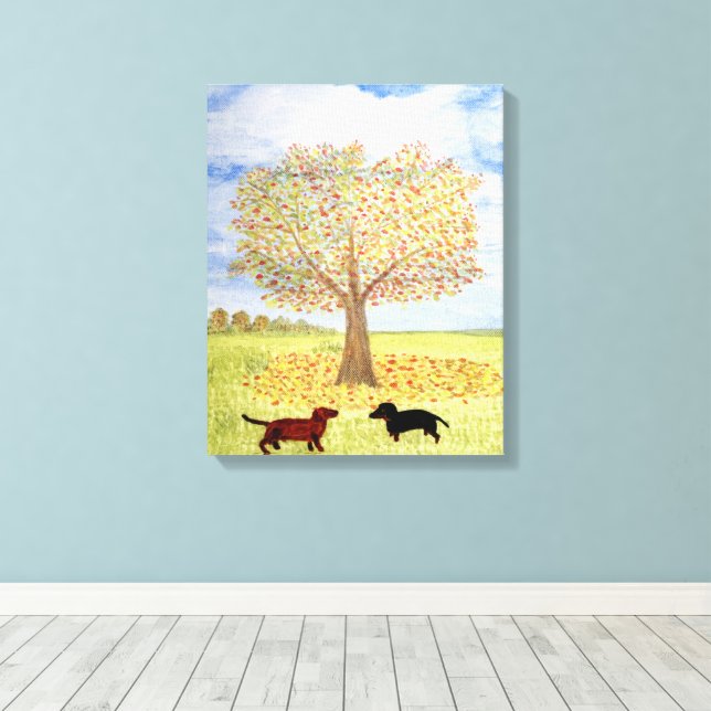 Toile Dachshund Chien Autumn Tree Walk (Insitu (Plancher de Bois))