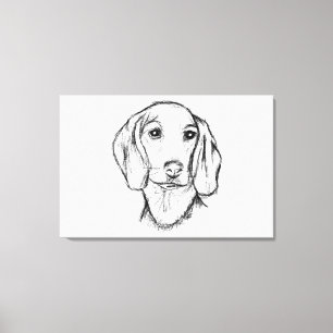 Toile dachshund hand drawn sketch black white puppy dog 