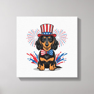 Toile Dachshund patriotique feux d'artifice art vectorie