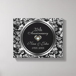 Toile Damask Argent Métallisé 25e Anniversaire de Mariag