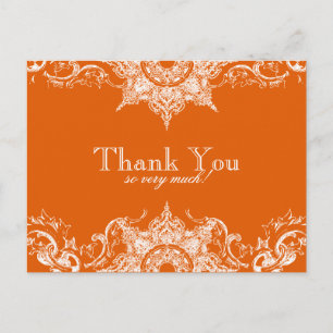 Toile Damask Dankeschön-Notiz-Postkarte- Tangerine Postkarte