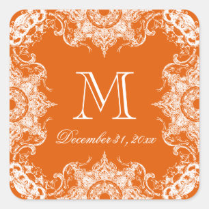 Toile Damask Swirf Matching Sticker- Mandarine Quadratischer Aufkleber