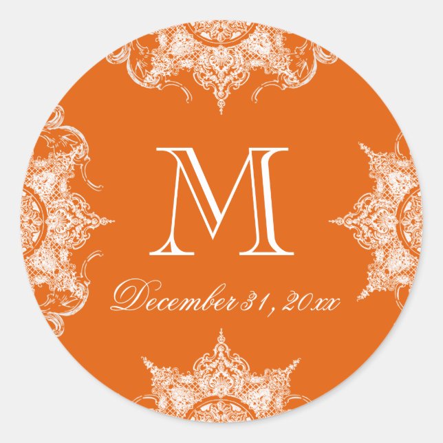 Toile Damask Swirf Matching Sticker- Mandarine Runder Aufkleber (Vorderseite)