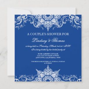 Toile Damask Swirl Paare Dusche Royal Blue Einladung