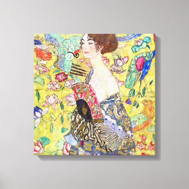 Toile Dame avec ventilateur par Gustav Klimt, Japonisme  (Recto)