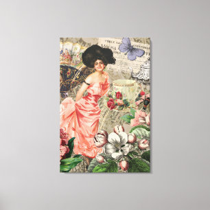 Toile Dame de café femme victorienne rose riche robe