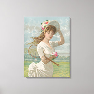 Toile Dame de tennis victorienne avec chapeau à fleurs A