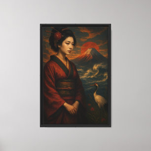 Toile Dame japonaise avec le Mont Fuji - Oriental