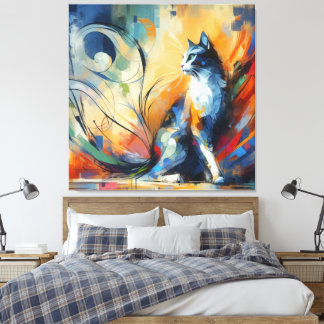 Toile d'art abstrait de chat vibrant | Coloré