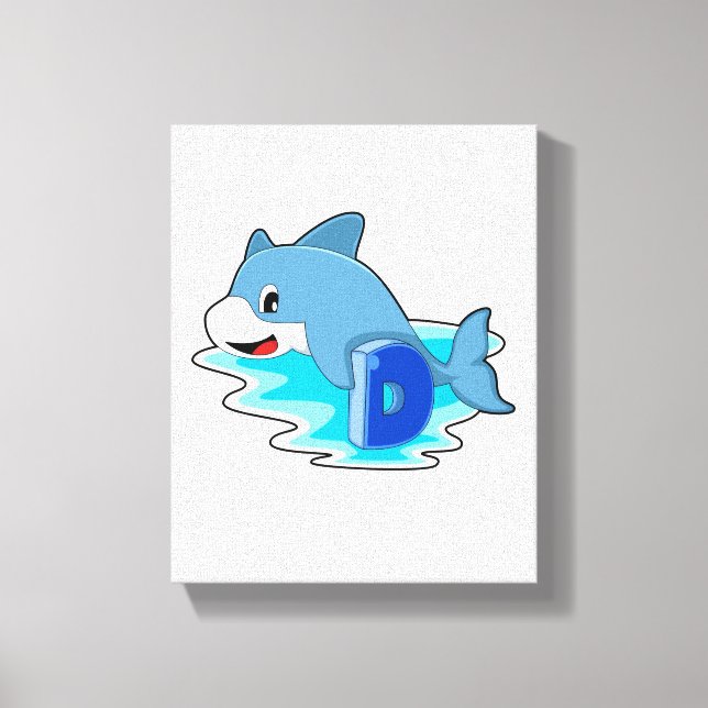 Toile Dauphin en natation avec lettre (Recto)