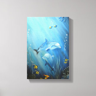 Toile Dauphins dans la mer Bleue profonde peinture à l'h