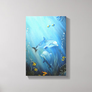 Toile Dauphins dans la peinture à l'huile bleue profond