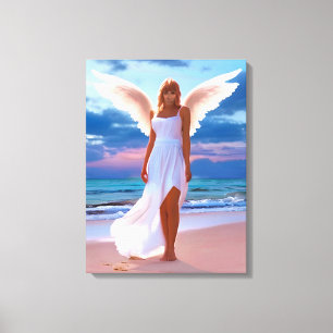 Toile De belles femmes avec des ailes d'ange sur une pla