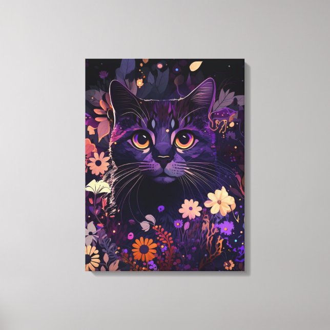 Toile de chat à fleurs violettes Imprimer pour Amo (Recto)