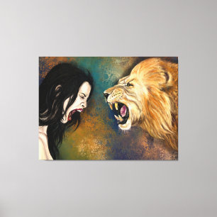 Toile de cri pour femme et lion Imprimer - Peintur