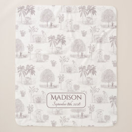Toile de Jouy Baby Blanket mit Geburtsdatum Sherpadecke
