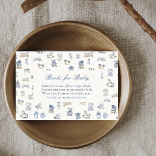 Toile De Jouy Baby Shower Blaues Band Bücher für B Begleitkarte