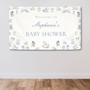 Toile De Jouy Baby Shower Blaues Schleifen Jungen Banner