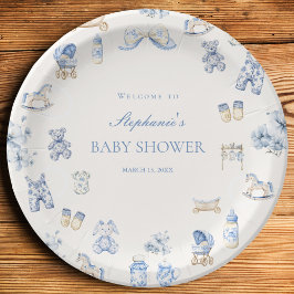 Toile De Jouy Baby Shower Blue Bow Boy Pappteller