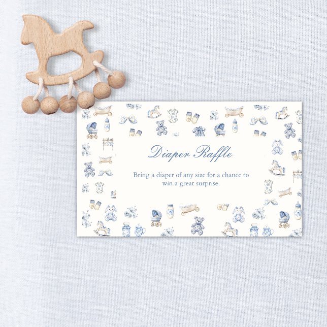 Toile De Jouy Baby Shower Blue Bow  Diaper Raffle Begleitkarte (Toile De Jouy Baby Shower Blue Bow Diaper Raffle Enclosure Card)