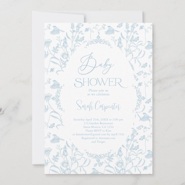 Toile De Jouy Baby Shower Boy Einladung (Vorderseite)