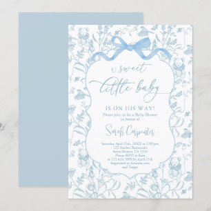 Toile De Jouy Baby Shower-Einladung mit blauem Sch Einladung