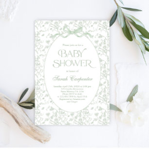 Toile De Jouy-Baby-Shower-Einladung mit salbeifarb Einladung