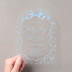 Toile De Jouy Babydusche mit Bow Boy AInvitation Acryleinladungen