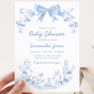 Toile De Jouy Blaue Babyparty Einladung