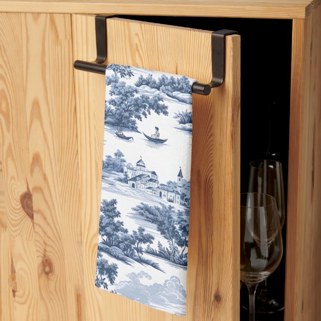 Toile de jouy, blaue China, Porzellan, blaue Weide Geschirrtuch (Drittel gefaltet)