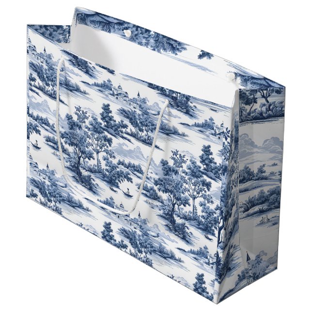Toile de jouy, blaue China, Porzellan, blaue Weide Große Geschenktüte (Vorderseite Schrägansicht)