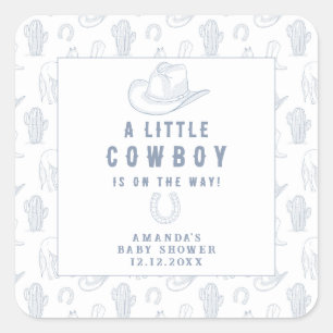 Toile de Jouy Blaues Cowboy Western Baby Shower Quadratischer Aufkleber