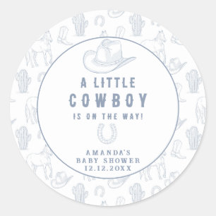 Toile de Jouy Blaues Cowboy-Western-Baby-Shower Runder Aufkleber
