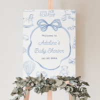Toile de Jouy Blue Bow Baby Dusche Begrüßungszeich