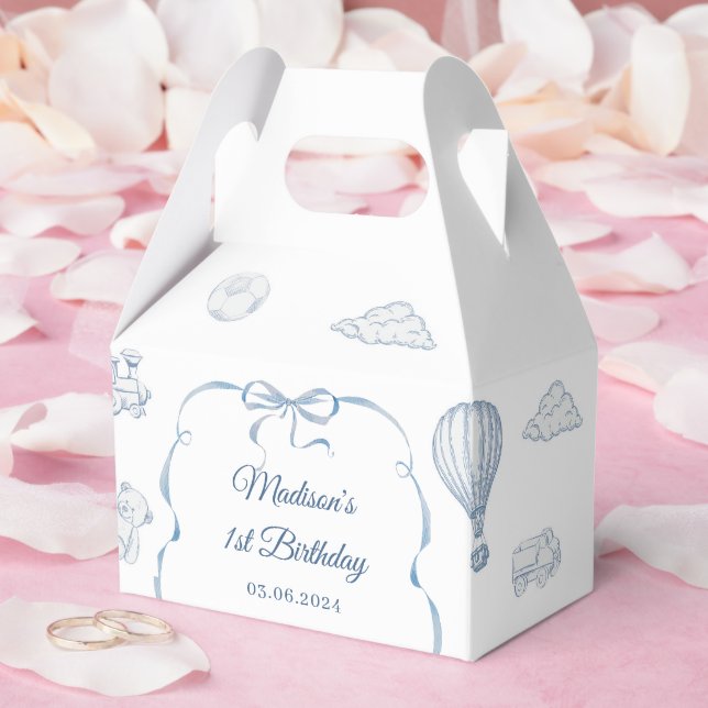 Toile De Jouy Blue Bow Birthday Party Geschenkschachtel (Hochzeit)