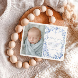 Toile De Jouy Blue Boy Baptism Thank You Card Dankeskarte